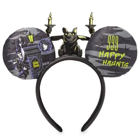 NWOT Disney Parks Haunted Mansion 999 Happy Haunts Gargoyle Satin Ear Headband